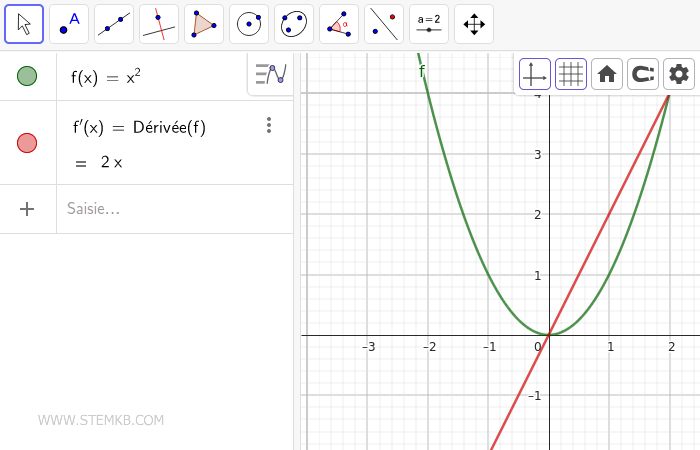 Utilisez la fonction D&eacute;riv&eacute;e() pour calculer la premi&egrave;re d&eacute;riv&eacute;e.