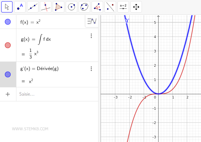 Calcul de la premi&egrave;re d&eacute;riv&eacute;e de l'int&eacute;grale.
