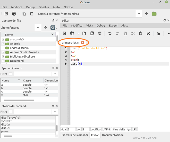 Le script a l'extension .m