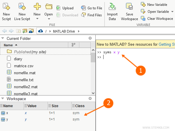 l'espace de travail de Matlab