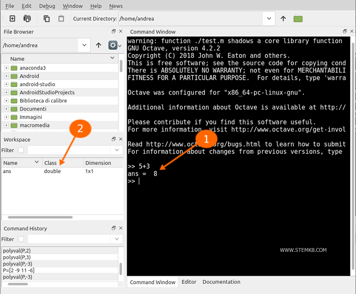 L'espace de travail d'Octave