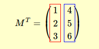 $$ M^T = \begin{pmatrix} 1 & 4 \\ 2 & 5 \\ 3 & 6 \end{pmatrix} $$